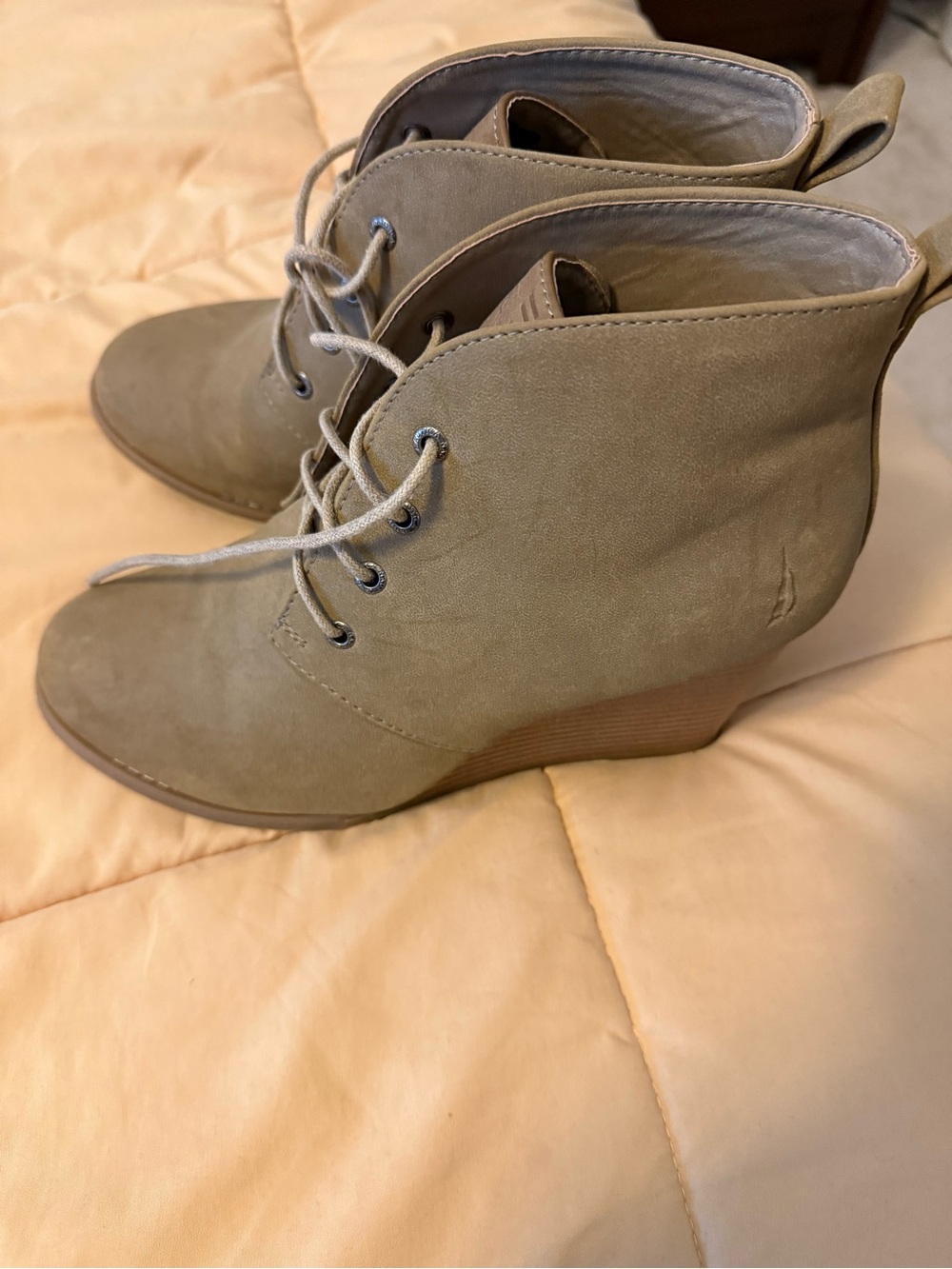 Nautica Women's Lace-Up Wedge Ankle Boots in Taupe
